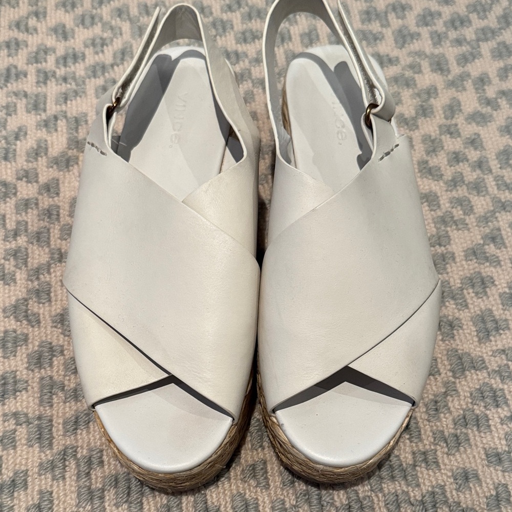 Vince White Leather Crisscross Open-Toe Espadrille Slingbacks